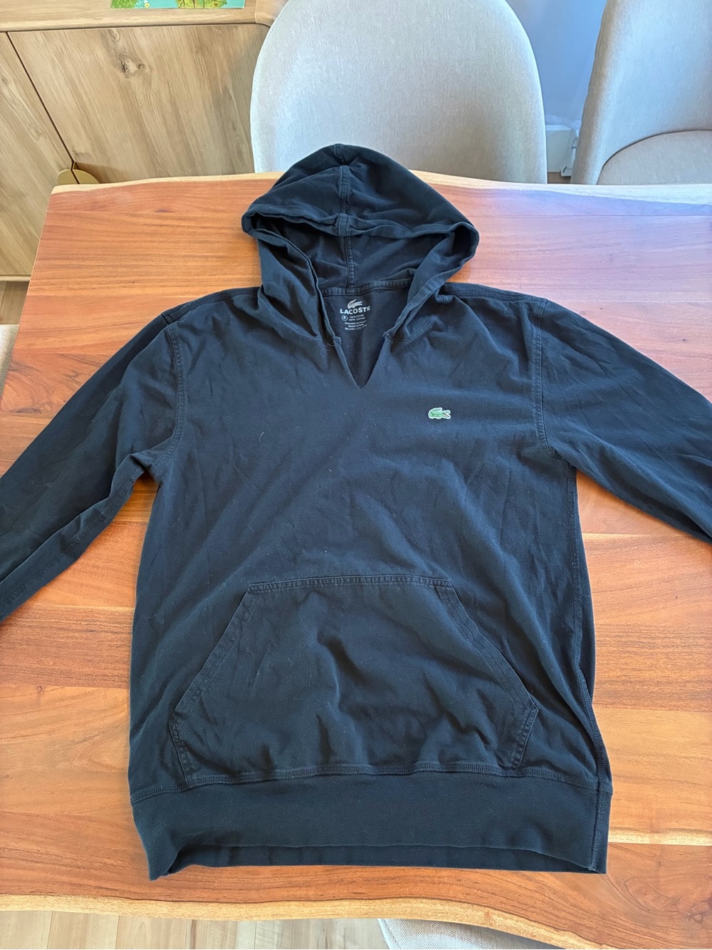 Lacoste Black Hooded Pullover with Green Crocodile Logo